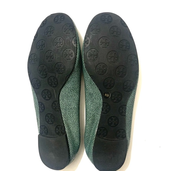 TORY BURCH Reva Flats Green Leather Ballet Flats Stingray Reptile Green - Picture 5 of 5
